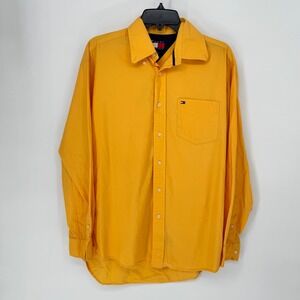 Tommy Hilfiger Mens Yellow Button Down Long Sleeve Shirt Pocket Logo Size Medium